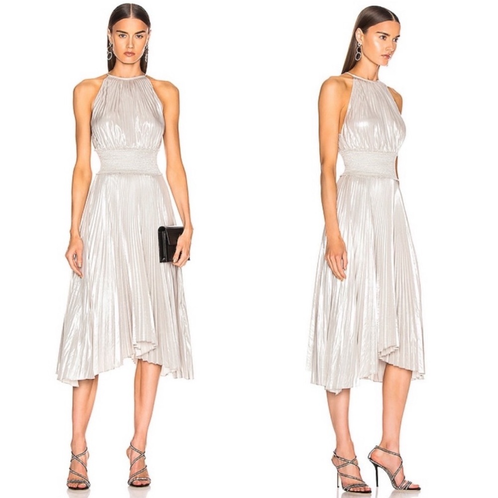 A.L.C. Renzo II Weston Pleated Midi Dress in Silver Size 2